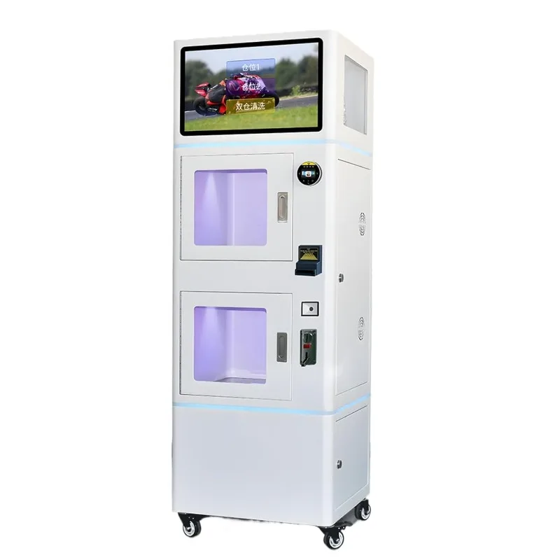 Customized Helmet Cleaning Vending Machine Dual Tank Fully Automatic Large Touch Screen Multi Language Voice Payment System