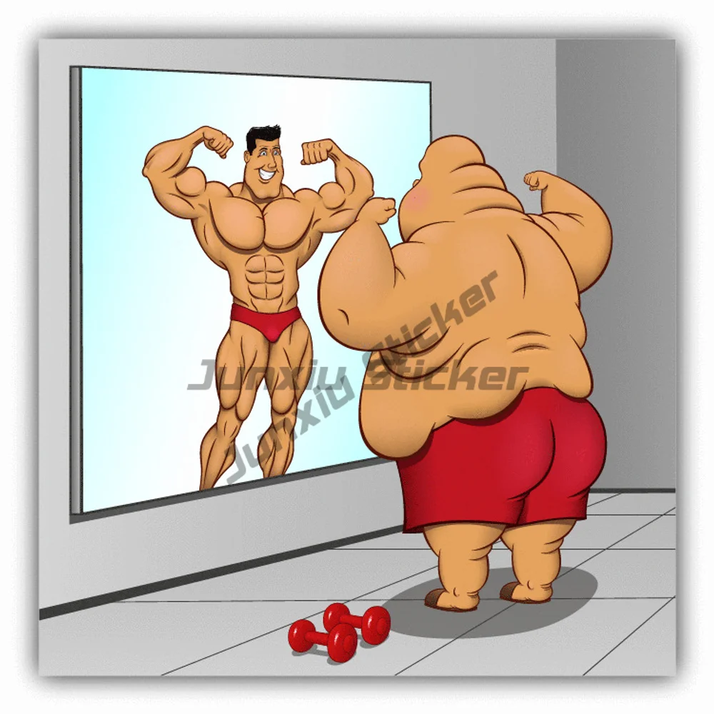 

Fat Man Reflection Funny Gym Bodybuilding Sticker Personalized Decoration Decal Accessories Motorcycle Stickers Custom Boat Deca