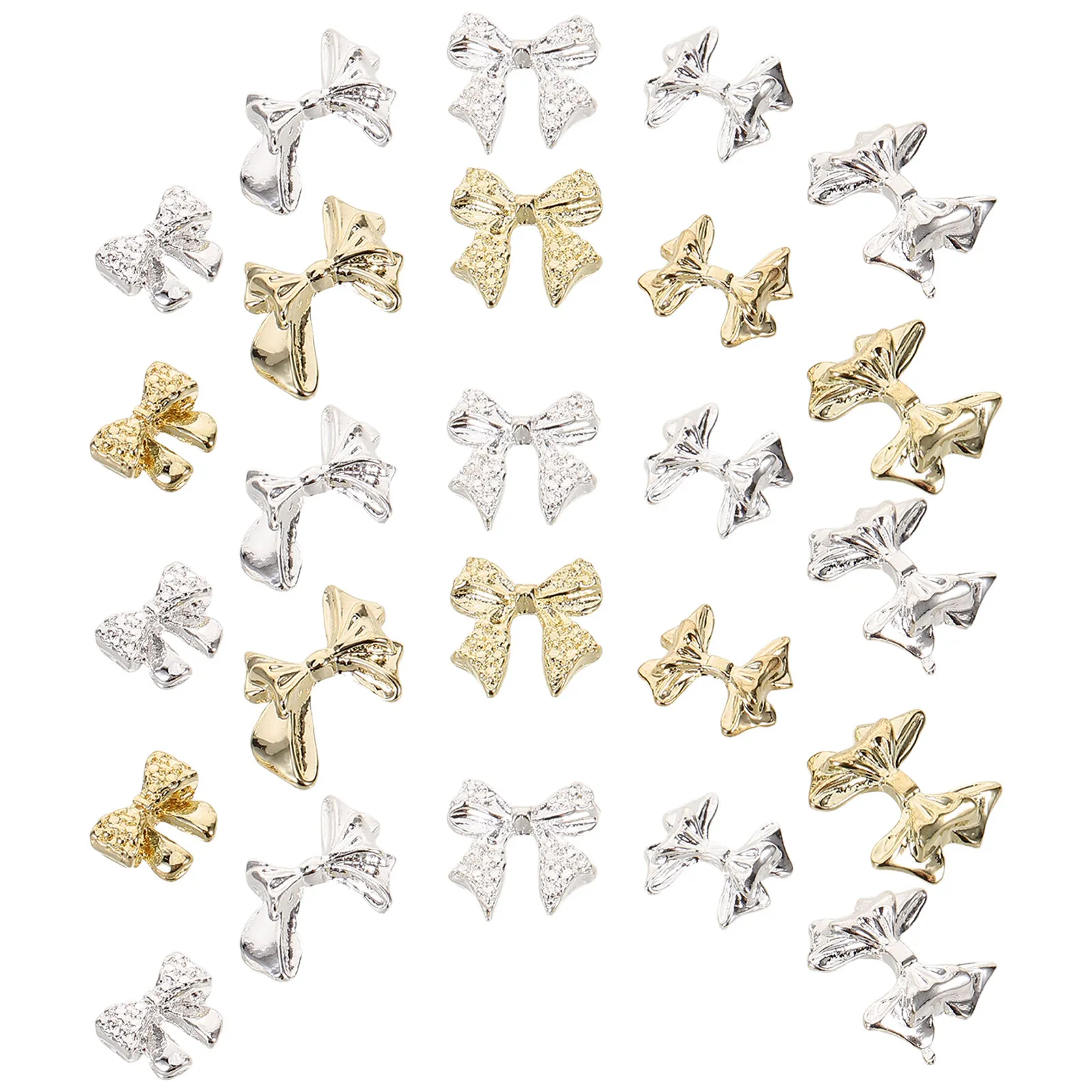 

100 шт. плоских украшений для ногтей в виде бантиков, 3D-бантики из сплава, блестящие декоративные элементы для маникюра, аксессуары для ногтей в виде бантиков