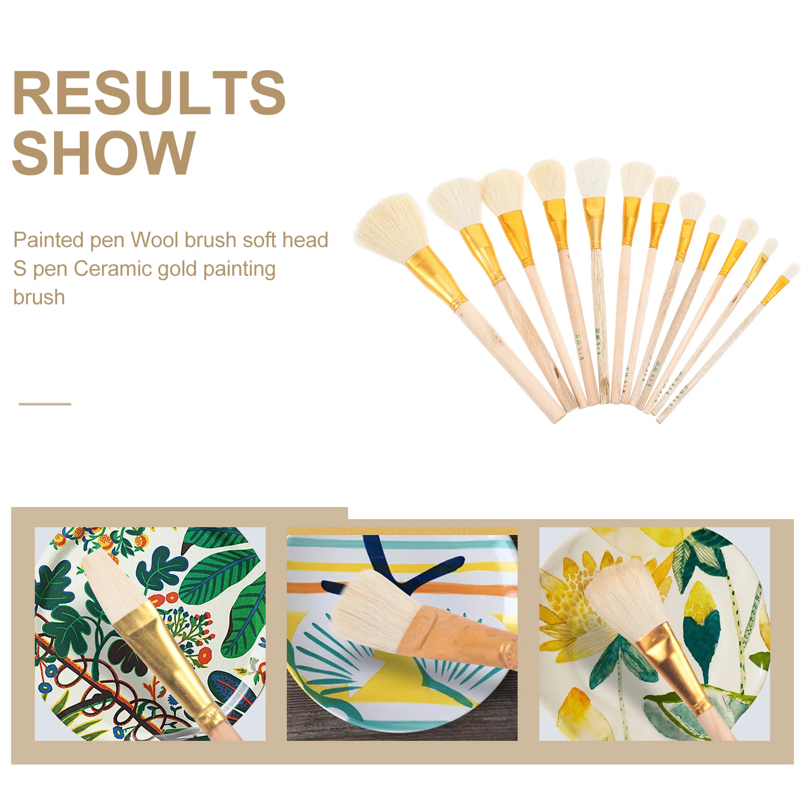 

12Pcs Gilding Painting Brushes Wooden Handle Wool Bristle Brush Art Craft Supplies DIY Projects Gilding Painting