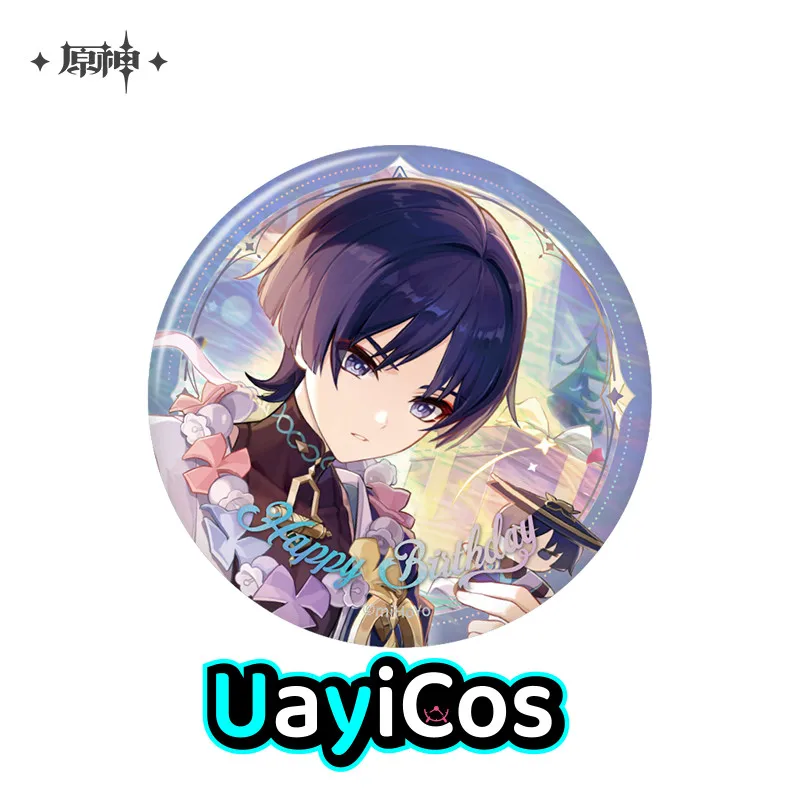 

Original wanderer Thoma Chevreuse Kamisato Ayato Genshin Impact Tinplate Badge Brooch Happy Birthday Series Anime Game Toy Kids
