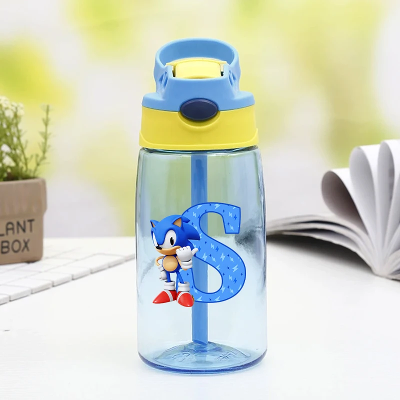 New Sonics Water Bottle with Straw Kawaii Cartoon Letter Printed Water Bottles Summer Sports Water Cup Cute Birthday Gifts view 6
