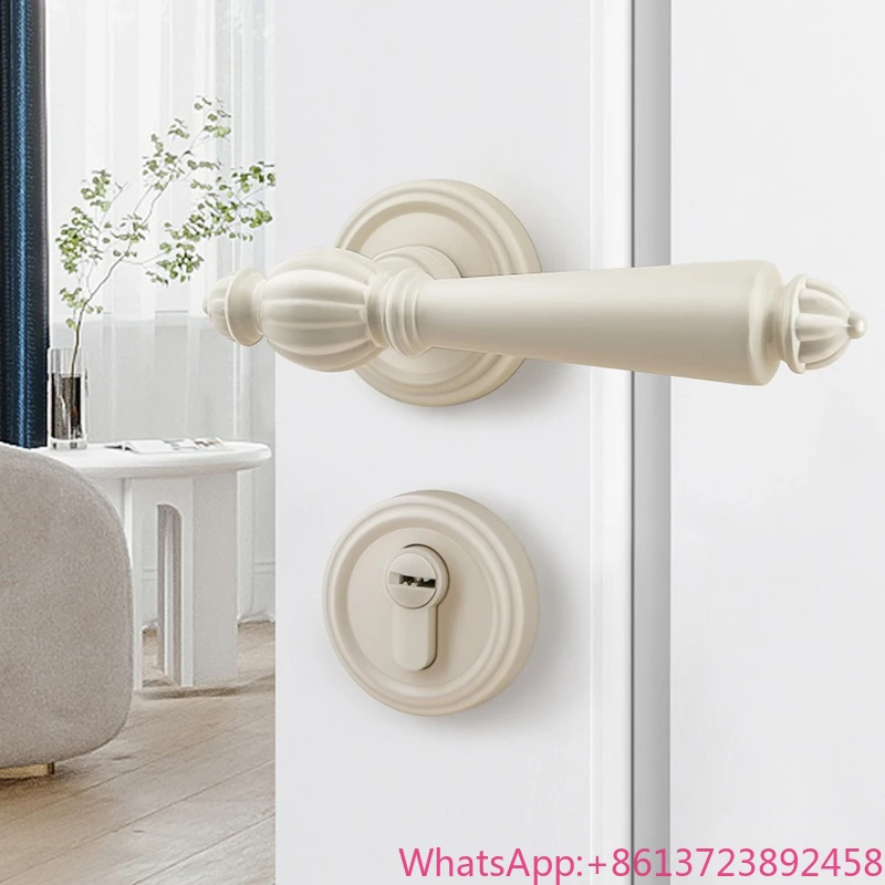 Parts for French Vintage Door Lock Interior White Room Door Lock Magnetic Mute Bedroom Cream Wind