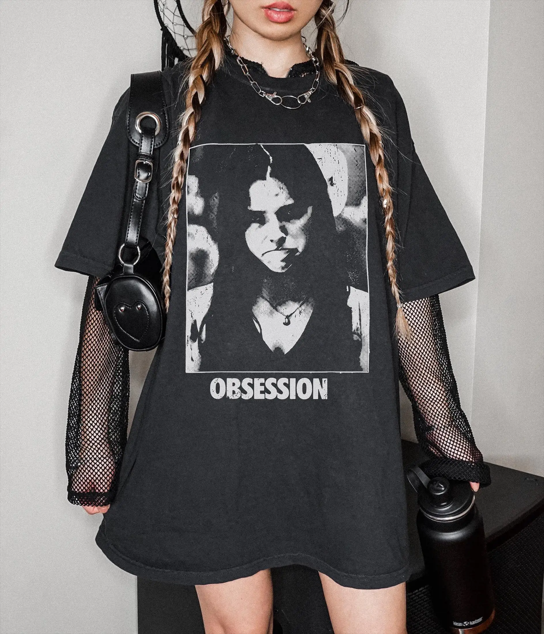 Vintage OBSESSION T-Shirt, Frowning Nikki Graphic Tee, Gothic Horror Tee
