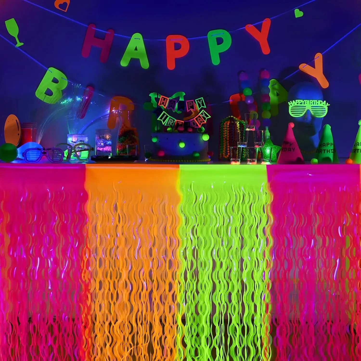 نيون الفلورسنت البرتقالي الأصفر الفوشيه متموج معدني بهرج احباط هامش التنانير المائدة توهج في الظلام لوازم الحفلات توهج الديكورات