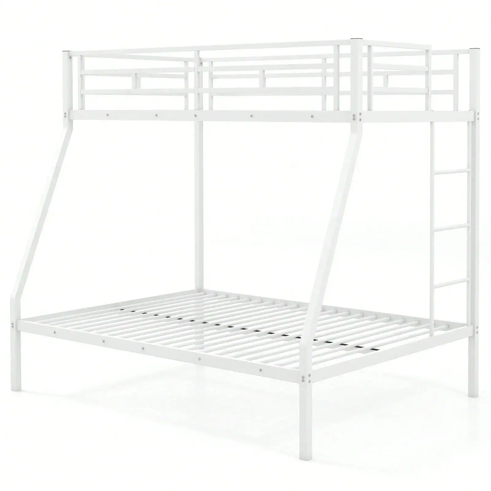 

Twin Over Full Metal Bunk Bed with Integrated Ladder Full-length Guardrail White