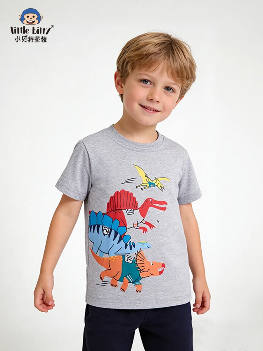 

Summer Cartoon Animal Dinosaur Print Round-Neck Short-Sleeve Shirt for 3-8 Year Old Boys Children's Casual Cotton Top Baby jacke