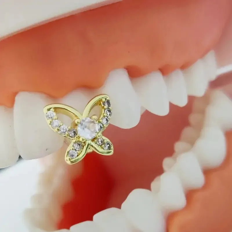 1Pcs 2Pcs Butterfly Middle Synthetic Zirconia Single-Tooth Hip-Hop Braces Hip-Hop Teeth Stage Prop Teeth Jewelry