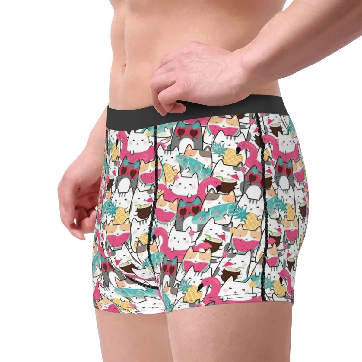 Custom Male Cool Summertime Cats Packed Cats Underwear Boxer Briefs Stretch Shorts Panties Underpants image 3
