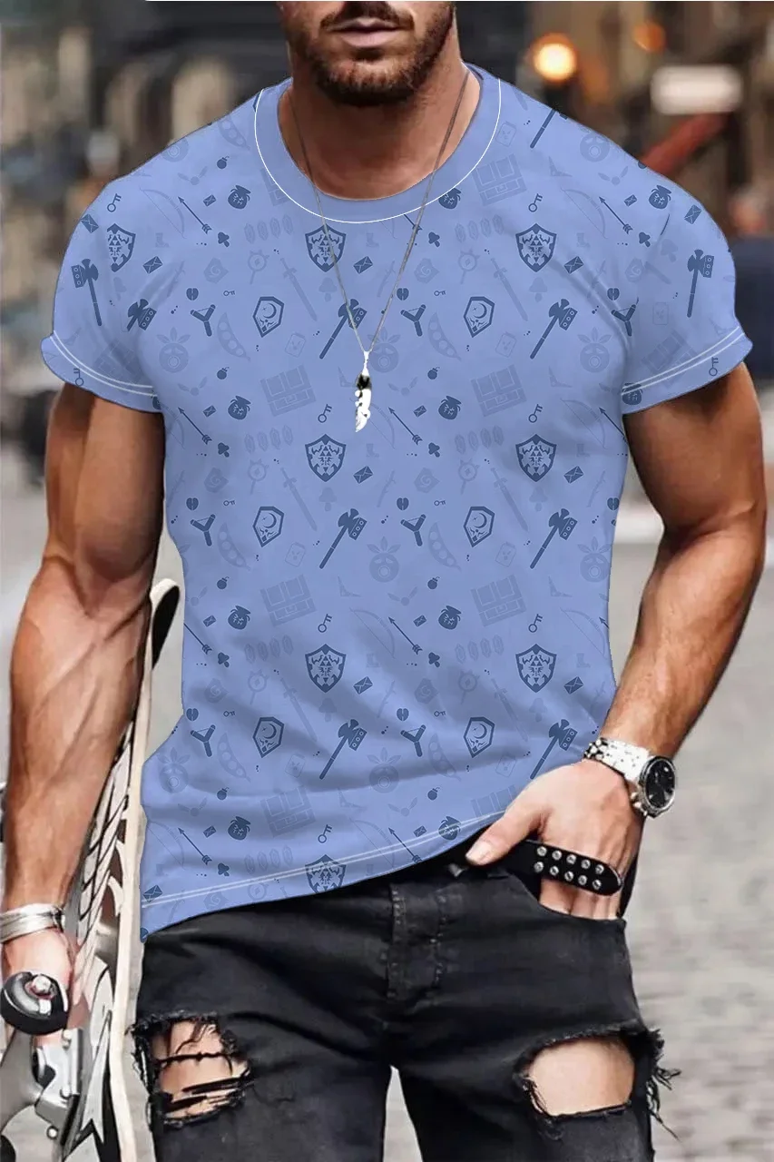 

2024 Summer New Attendance Party Men's T-shirt Fashion Personality 3D Digital Printing Round Neck Short Sleeve Large Size T-shir