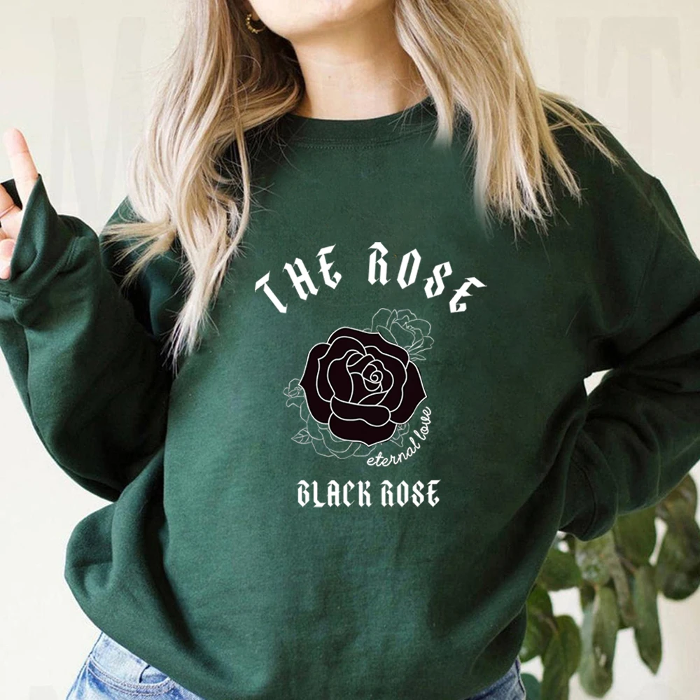 Vintage The Rose Kpop Sweatshirt Kpop Concert Shirt K-pop Sweater Korean Rock Hoodie Black Rose Top Unisex Long Sleeves Tops