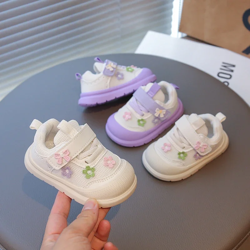 

Baby Casual Shoes Sweet Flowers Girls Walking Shoes Toes Capped Hook&loop 2025 Autumn New Children Princess Shoes Soft Bottom