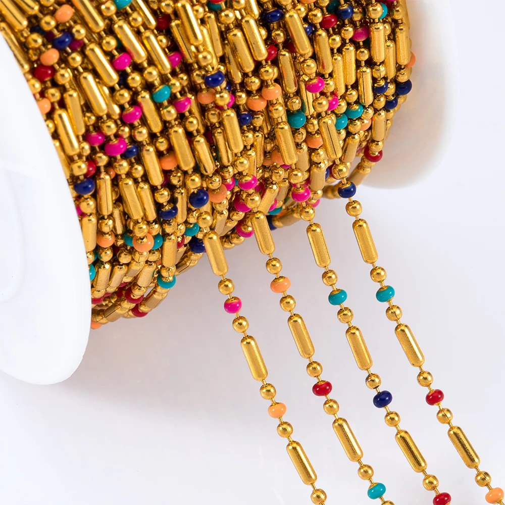 1Meter Stainless Steel Colorful Enamel Ball Connect Stick Beaded Chains for Jewelry Makings DIY Bracelet Necklaces Accessories