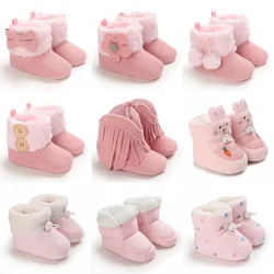 Winter baby girl's thick snow boots with plush cute pink furry cotton shoes warm non slip comfortable baby walking shoes