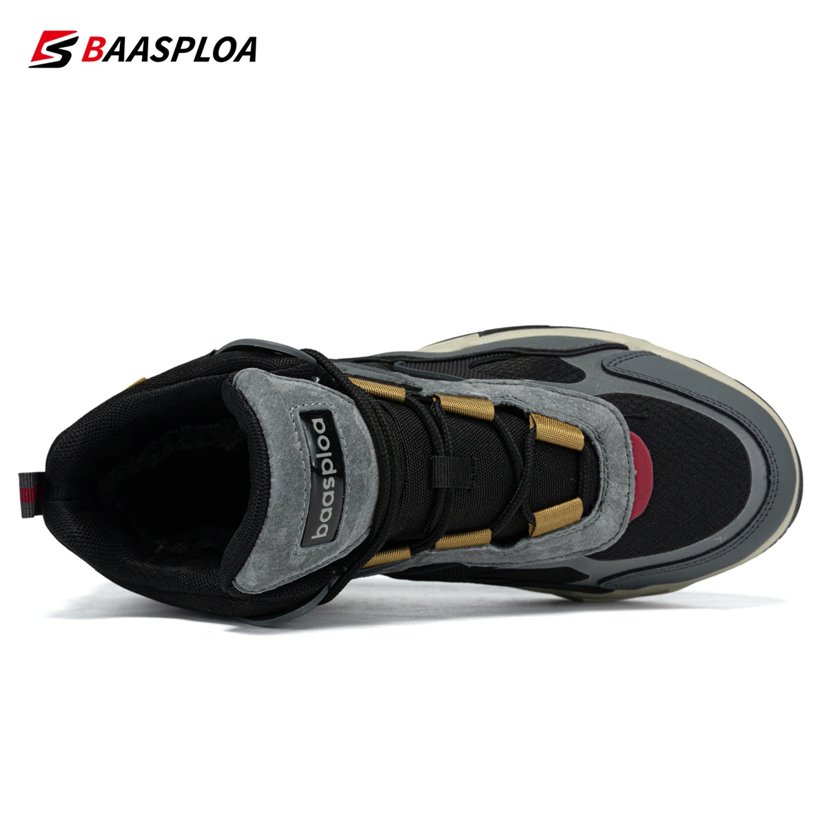 Baasploa Men Cotton Sneakers Winter Plush Warm Casual Sneakers Male Fashion Comfort Water-Repellent Slip-Resistant Walking Shoes