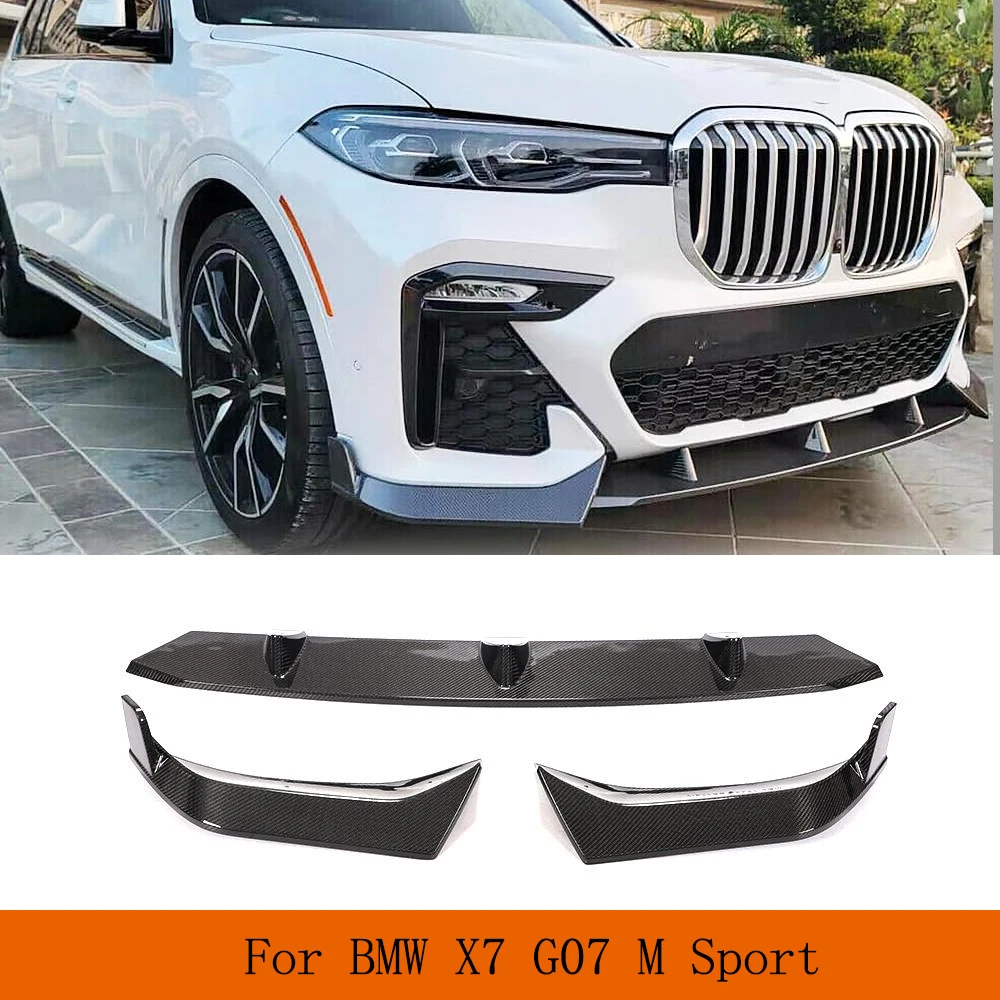 Car Front Bumper Lip for BMW X7 G07 M Sport Utility 4-Door 2019-2021 Carbon Fiber Car Raing Front Lip Spoiler Body Kit 3PCS/Set