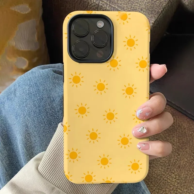 Ins KOREAN The Yellow Sun Case for IPhone 16 15 14 13 Pro Max Back Phone Cover for 16 15 PLUS 12 11 Pro Max X XS Max XR SE Capa