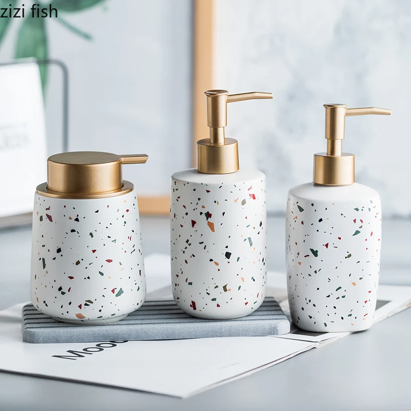 Ceramics Handwashing Fluid Bottle Color Terrazzo Pattern Bathroom Supplies Lotion Bottle Soap Bottle Portable Soap Dispensers