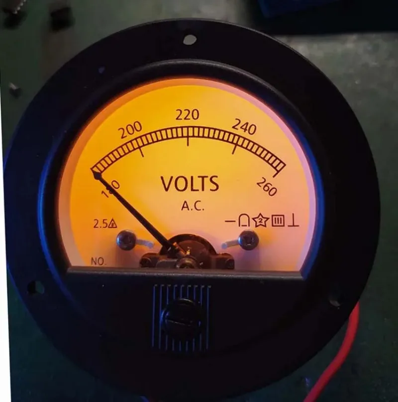 SO65T Round Analog AC Voltmeter 220V/300V Yellow Backlit Vintage Meter Head