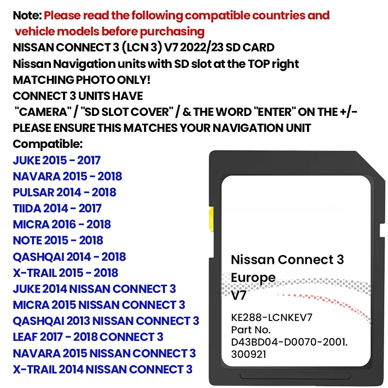 GPS SD Card for Nissan Europe Car Connect 3 V7 16GB Navigation SD Card Connect 3 Navigation Map Card