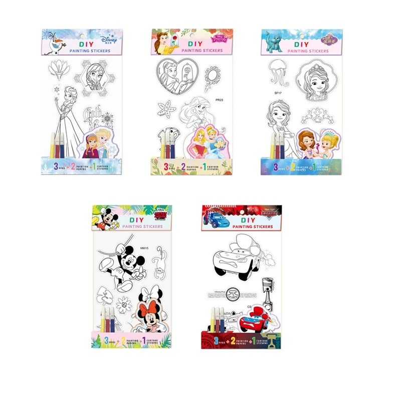 

Disney Mickey Mouse Princess Car Cartoon Coloring Sticker Painting Book Doodle Sticker Party Small Gift Toy for Kids