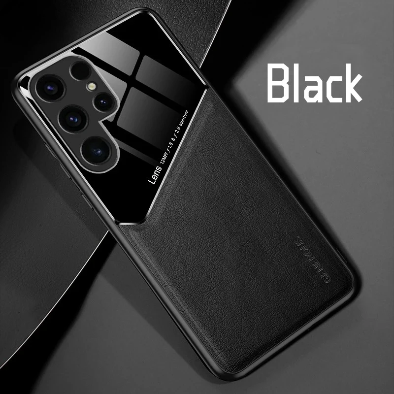 Luxury Leather Lens Protection Case for Samsung Galaxy S26 Ultra Plus S25 Edge S24 S23 FE S22 S21 5G Car Magnetic Function Cover