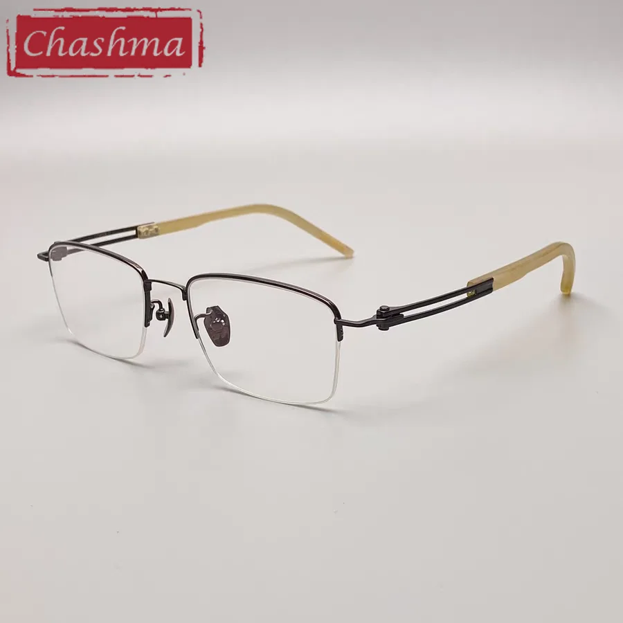 Chashma Prescription Glasses Men Optical Top Quality Pure Titanium Ox Horn Temple Gentlemen for Recipe Eyewear Lens Myopia Gafas