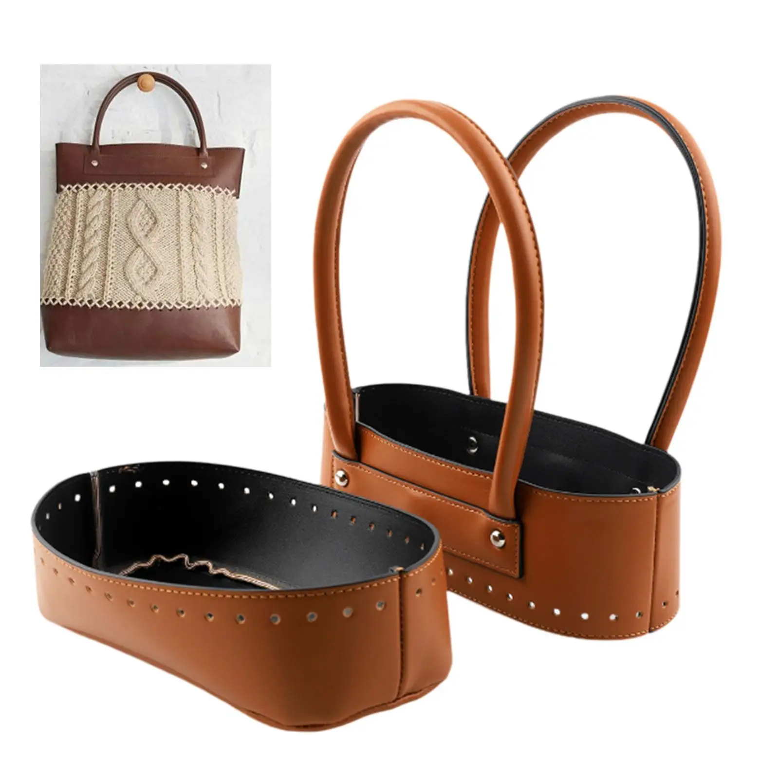 Purse Making Supplies PU Leather Bag Handle and Bottom Replacement for DIY Knitting Tote Handbag Crafting Women Set