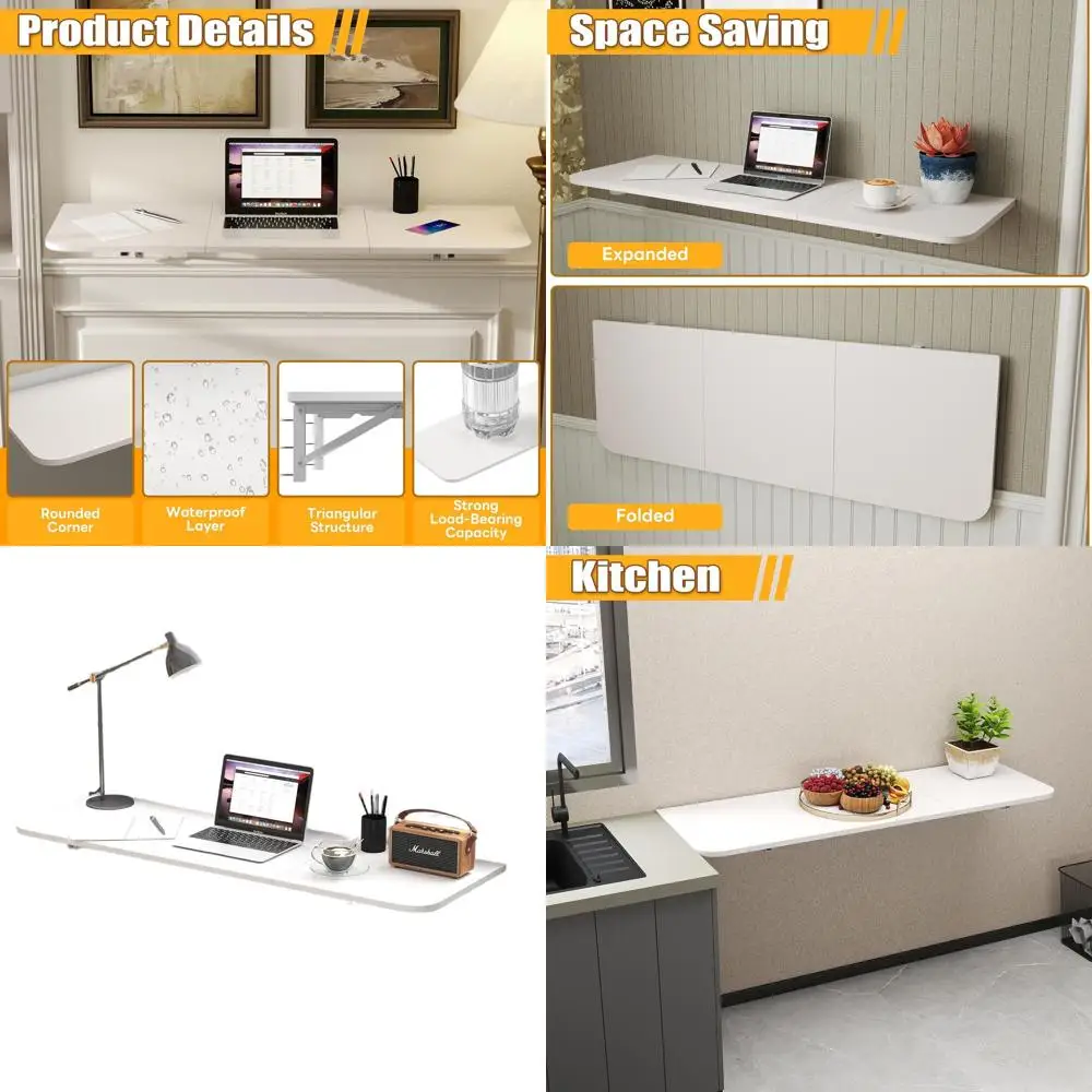 

Space-Saving 47.2L x 19.7W Folding Wall Desk with Metal Shelf, Ideal for Laundry, Study, Kitchen, and Dining