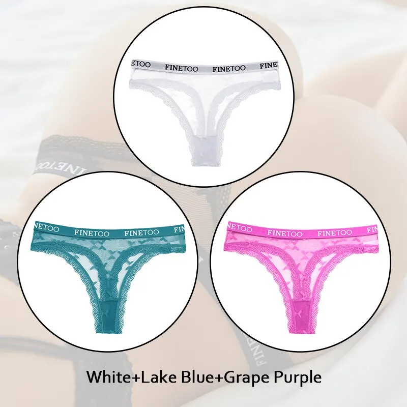 3pcs sexy Spitze Frauen Unterwäsche Finetoo Bikini hohle Herz Riemen niedrige Taille g String Damen Slips sexy Spitze Höschen Dessous