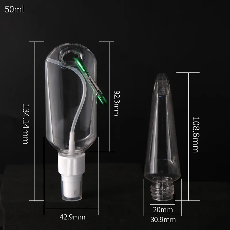 여행용 플라스틱 투명 키체인 병, 빈 리필 가능 손 소독제 병, 플립 캡 스프레이 스퀴즈 액체 젤 용기, 50 개