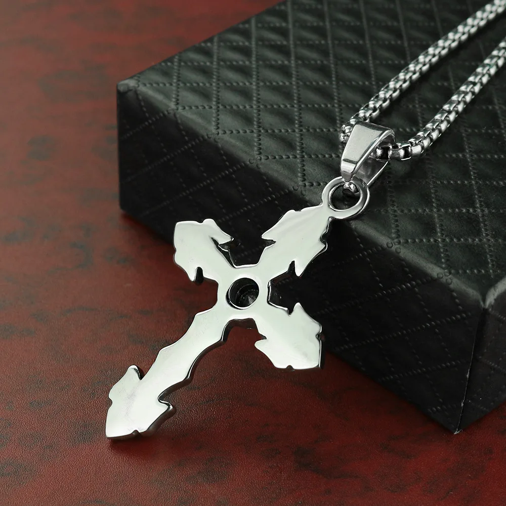 Personalized Titanium Steel Black Diamond Cross Pendant Stainless Steel Zircon Casting Men's Necklace Outdoor EDC tools