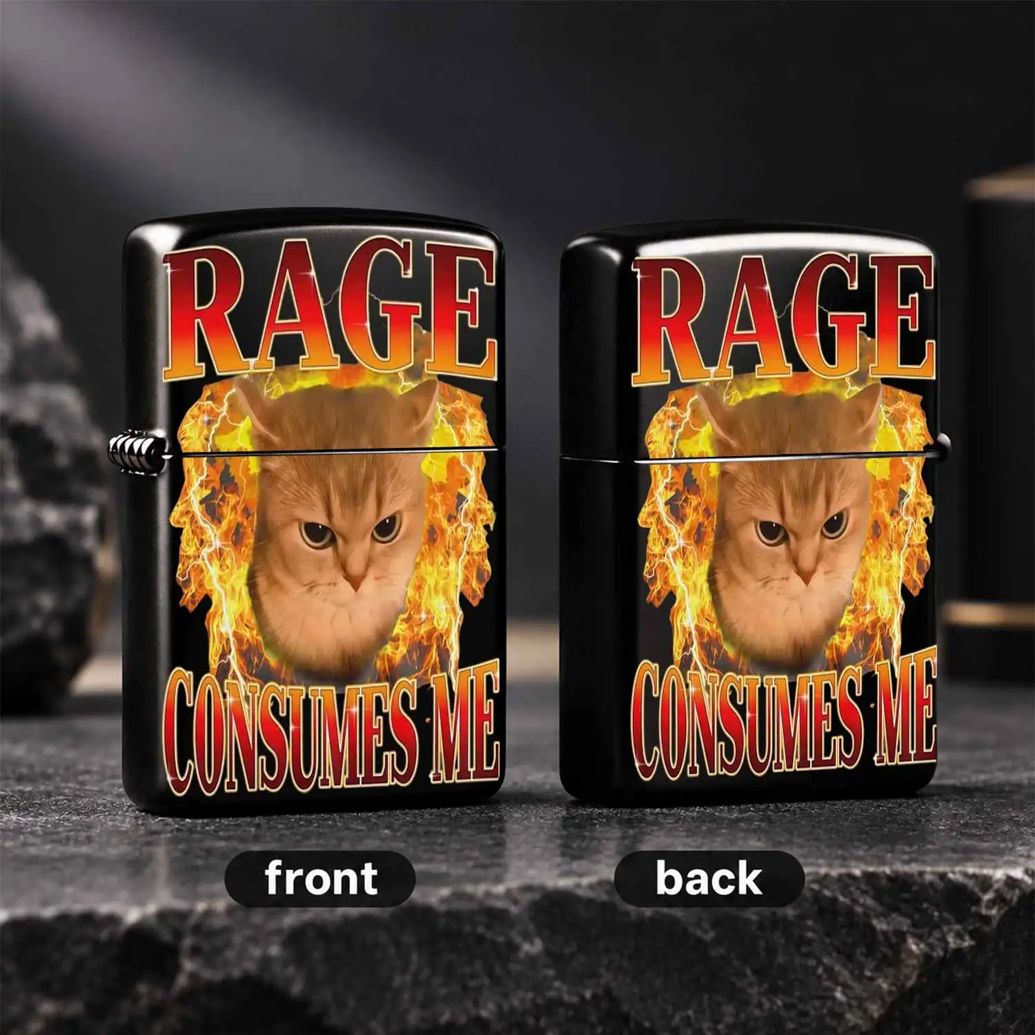 Vintage Funny Angry Cat Lighter Rage Consumes Me Themed Portable Igniter With Cool Flame Lightning Eye Catching Design For Daily Carrying Multi Scene Use Unique Trendy Novelty Gift For Friends And Hobbyists Stylish Dist A Humorous And Inter