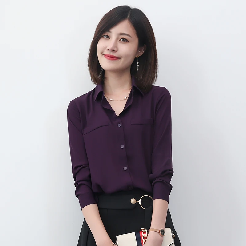 2024 New Simple Solid Women\'s Chiffon Shirts Excellent Candy Color Lady Long Sleeve Blouses and Tops Ladies Office Clothes