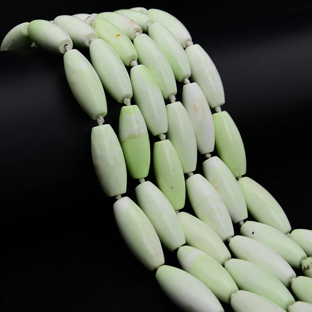 APDGG Big 16x38mm Natural Light Green Lemon Turquoise Stone Barrel Nugget Focus Loose Beads 16.5