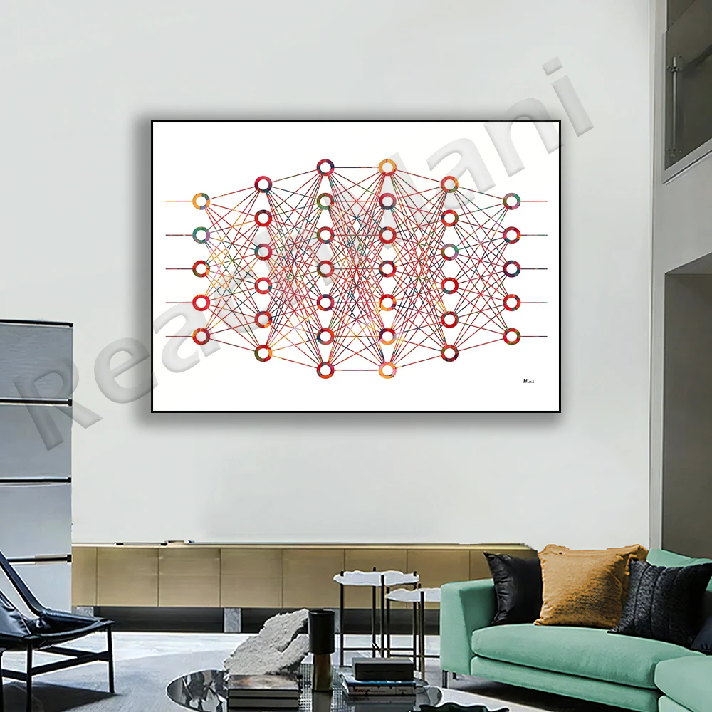 Neural Network Science Art Prints ANN Topology Poster Artificial Intelligence Watercolor Picture Decorative Painting