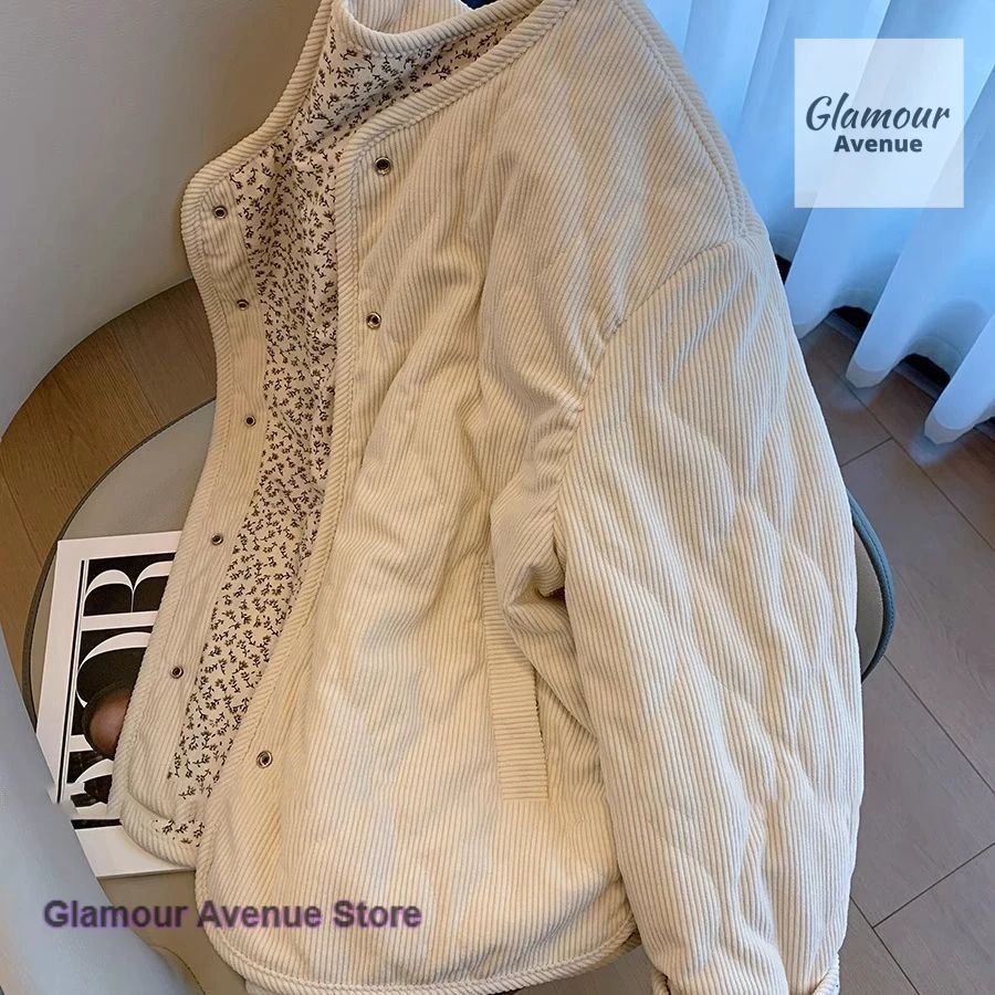 Dámská zimní bunda s korejským designem, mozaikou a květinovým vzorem s diamanty a bavlněnou podšívkou, volné oblečení s divokou bavlněnou podšívkou - náhled 4