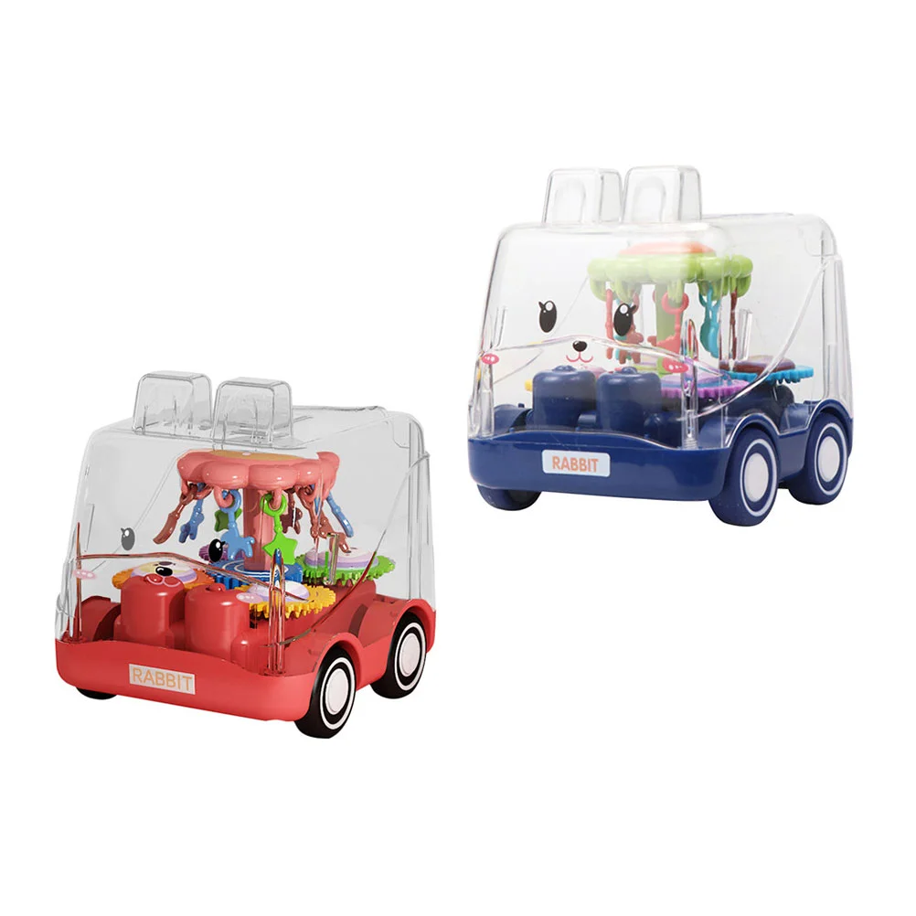 2 Pcs Toy Car Plastic Clear Bus Transparent Toddler Inertia Kids Fraction Power Cartoon Pull-back Pulling Toys