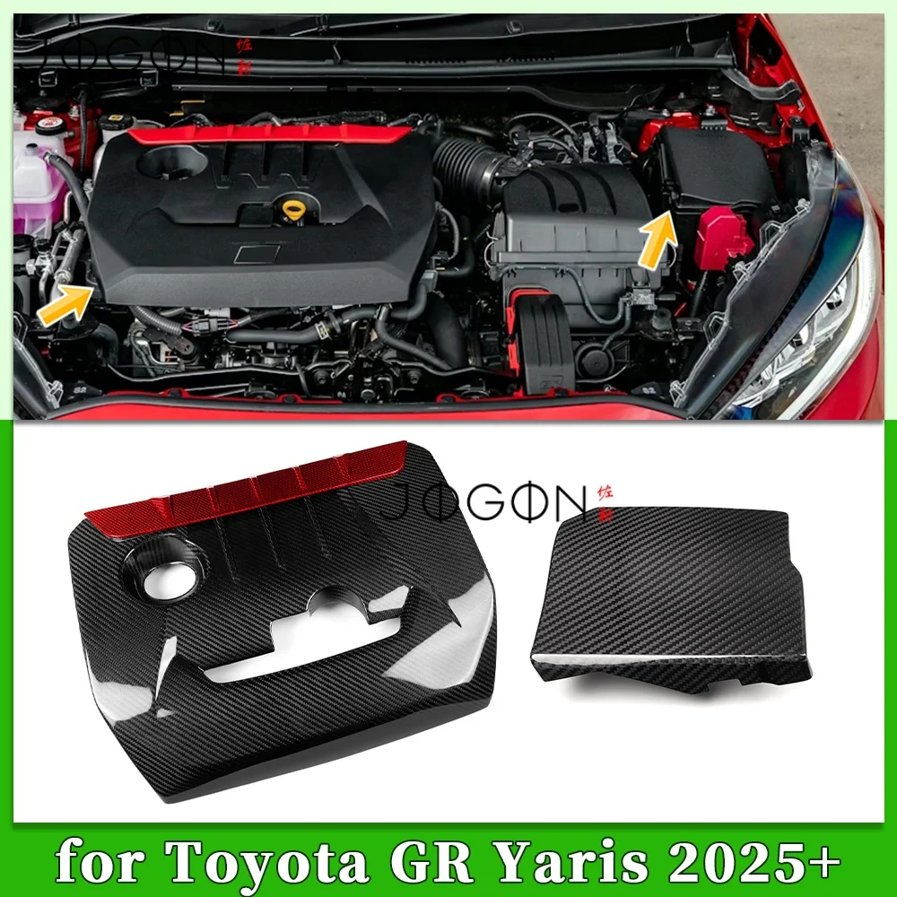 

2Pcs Dry Carbon Fiber Car Front Replacement Engine Cover Engine Fuse Box Battery Panel Trim For Toyota GR Yaris 2025 2026