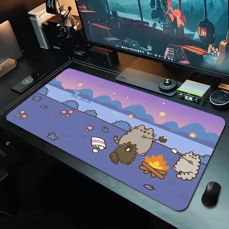 

Kawaii Cartoon Kitty Cat Mousepad Natural Rubber Pad Large Gaming Mouse Pad Non-slip Desk Mat Anime 900x400 600X300 Mouse Mats