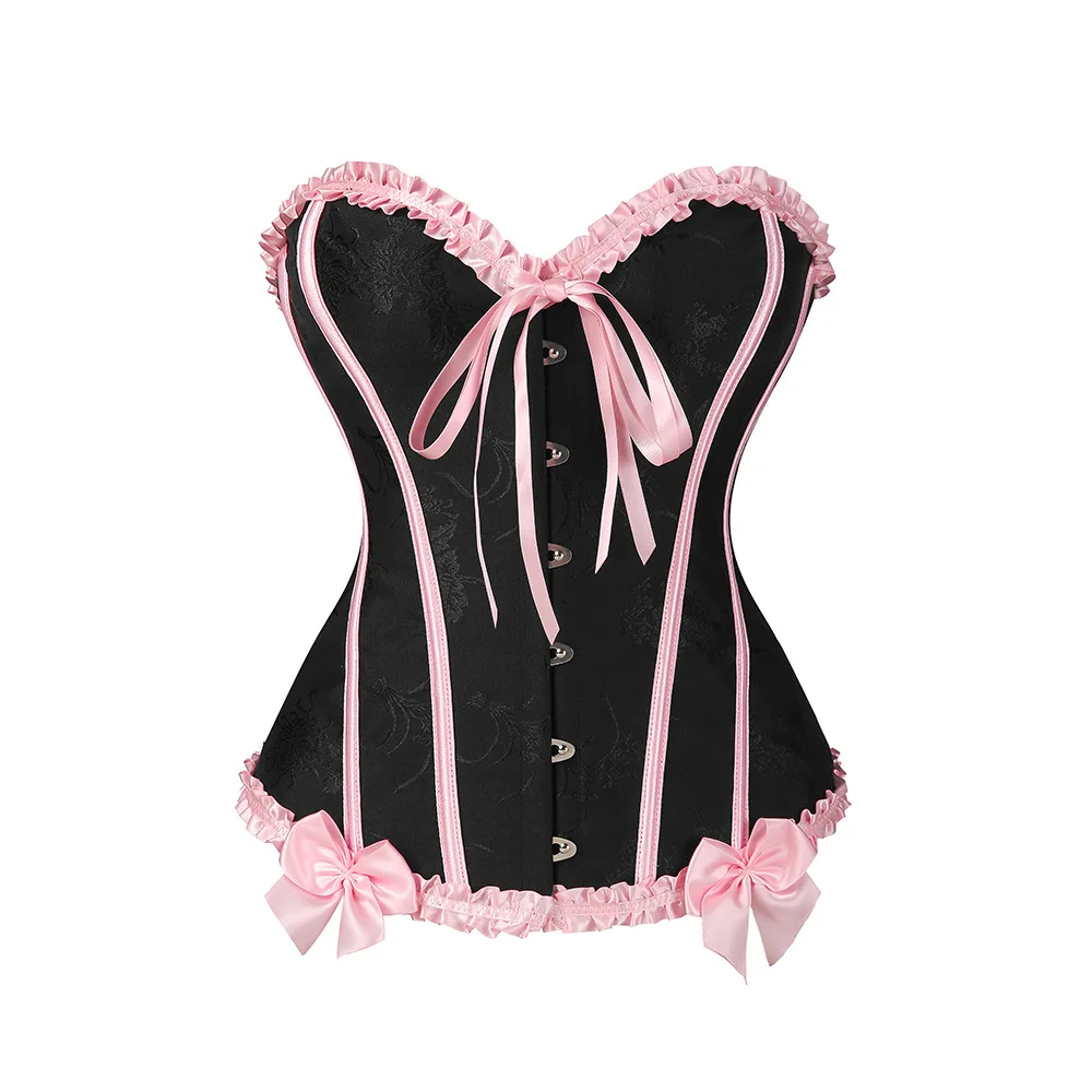 

Sexy Sweet Pink Corsets for Women Elegant Vintage Gothic Black Bustier Corset Tops Bow Ruffles Strapless Tube Top Waist Shaper