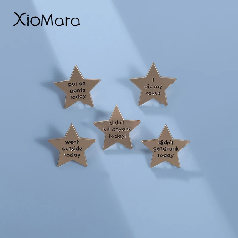 Gold Color Stars Enamel Pins Custom Didn't Get Drunk Today Brooches Lapel Badges Funny Jewelry Gift for Kids Friends