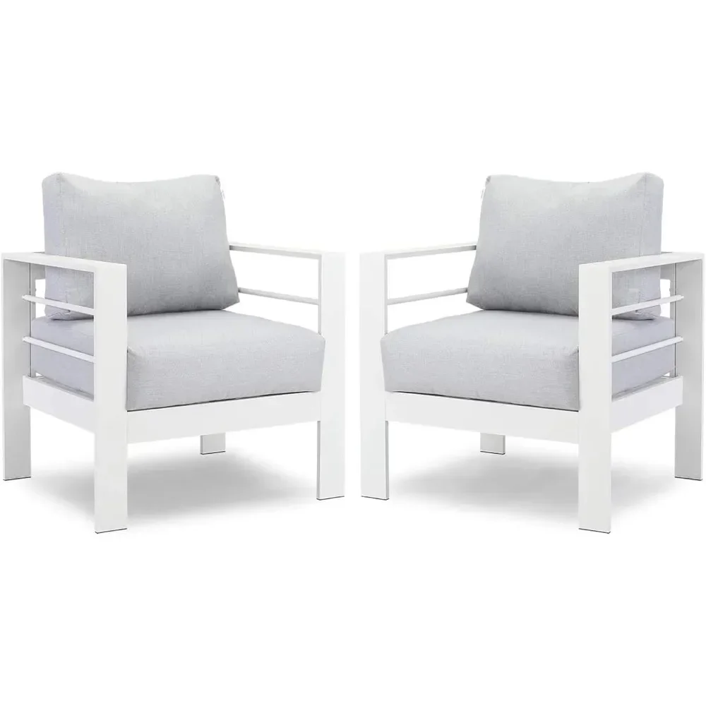 Patio Furniture Metal Armchair,All-Weather Aluminum Garden Outdoor Contemporary Sofa Chair(White)with Cushions