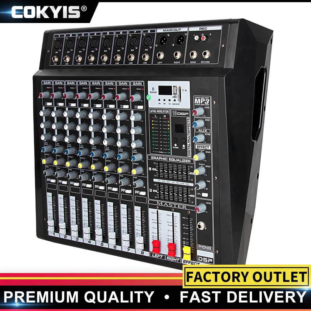 Professional Digital Sound Table 8 channel power mixer Record Computer Bluetooth USB 16 Digital Effect 700W mixer amplifier watt