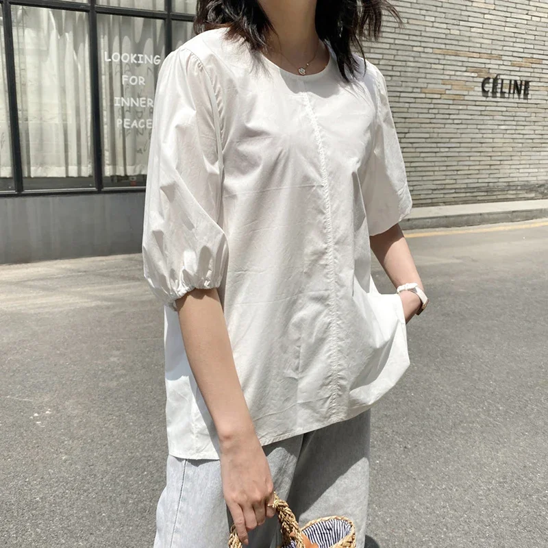 Summer Korean Harajuku Solid Color Women Tops Sexy Backless Fashion New Puff Sleeve Tee Shirts Femme Hemd Damen Vestidos Chemise
