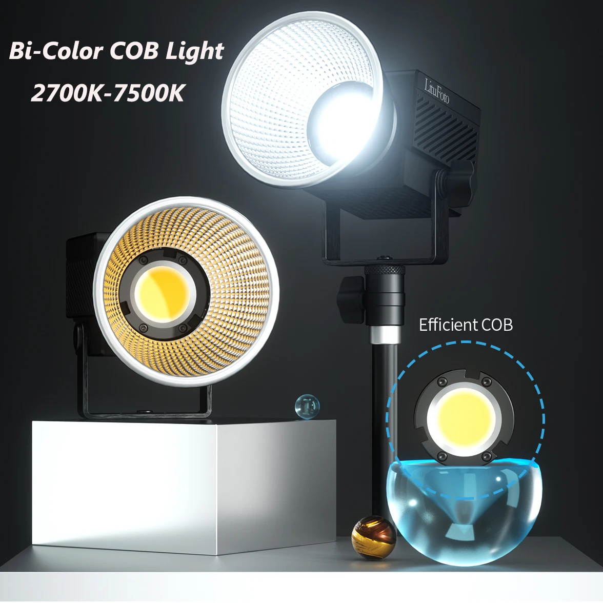 2700K-7500K Bi-Color COB Video Light Photography Studio LED Light 60W Fill Light Handheld Mini Portable for Camera streaming