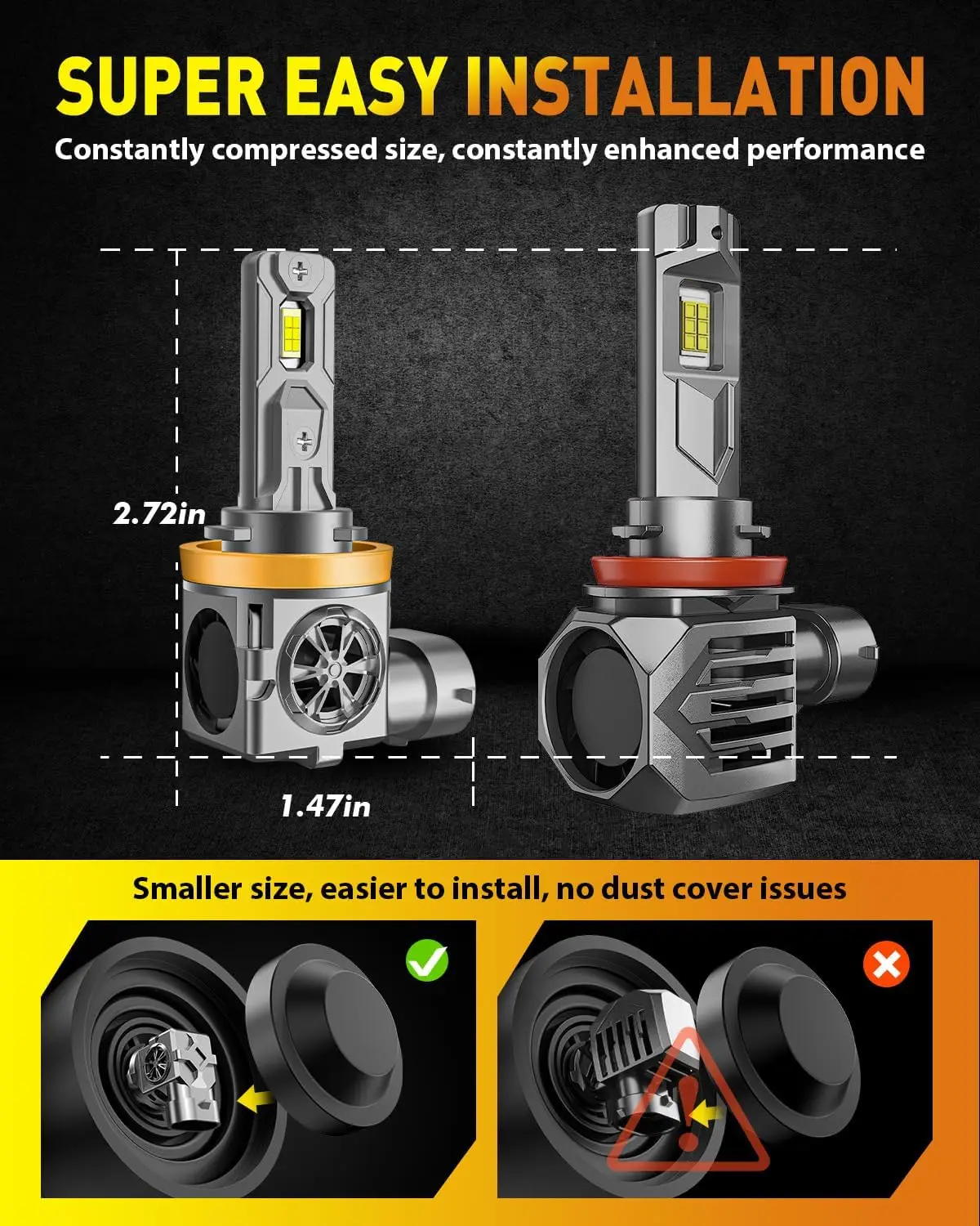 

LED H11 H9 Light Bulbs,60000LM 6500K H8 H16 Fog Light Bulbs Real 1:1 Mini Size,CANBUS Ready,Plug N Play,Pack of 2