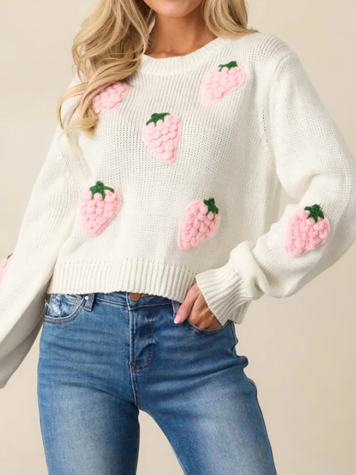 

Autumn Winter 2025 Sweet 3D Three-Dimensional Strawberry Pattern Pullover Short Sweater Women Knitted Long Sleeve Jumper 58921