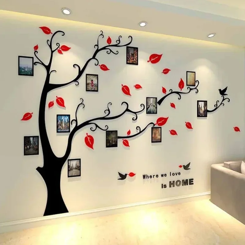 Life Tree Acrylic 3D Wall Stickers DIY Wall Stickers with Photo Frame Living Room Decoration Company Background Home Decoration