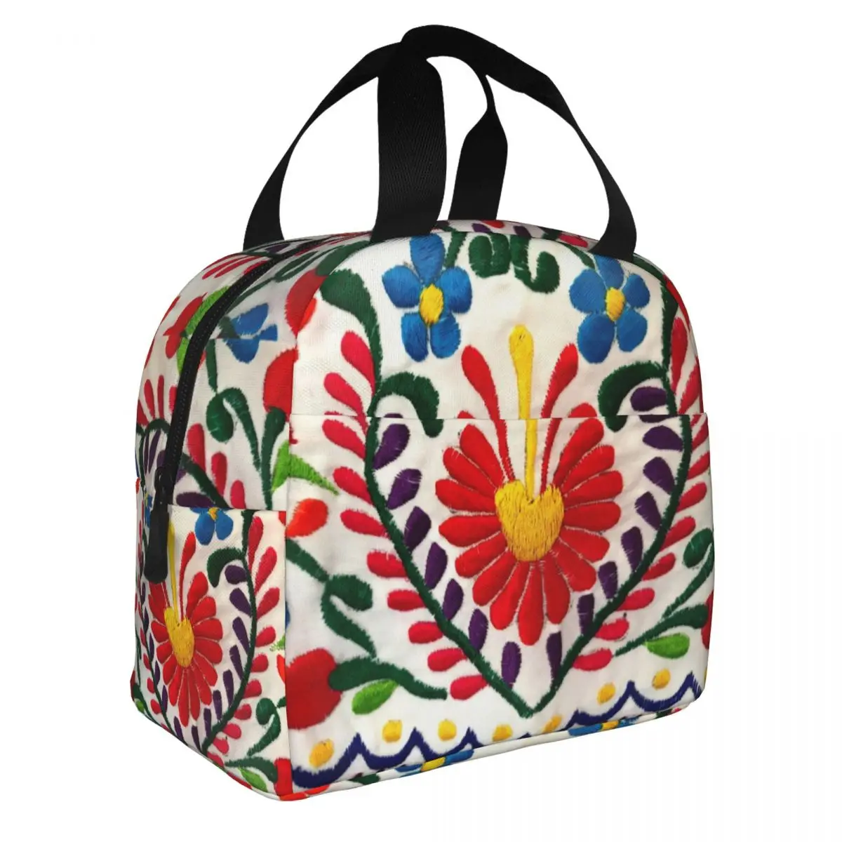 Custom Mexican Butterflies Flower Otomi Embroidery Pattern Portable Lunch Box Women Thermal Cooler Food Insulated Lunch Bag